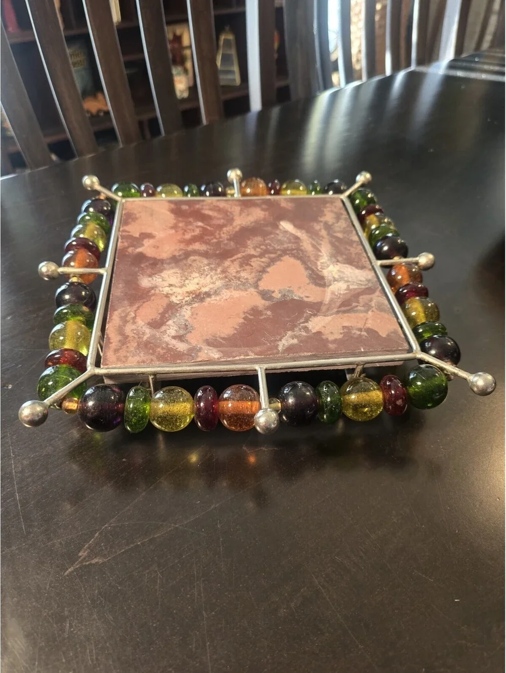 Vintage Tile W/Glass Beads Trivet Hot Plate Wall MCM Retro Kitchen Decor Hot Pad